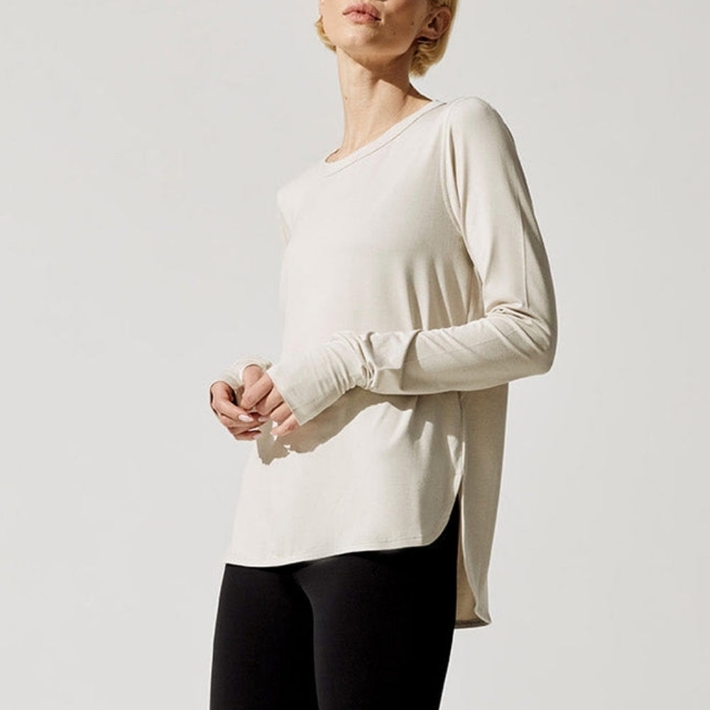 Varley Kearney Long Sleeved Top Blush Marl Cream Ivory Thumbholes Scoop Neck XS
